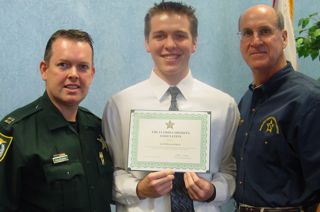 Scholarship Recipient Austin Kaufman with his father, Capt. Dan Kaufman (left) and Manatee County Sheriff Brad Steube