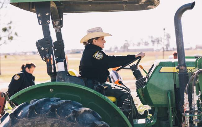 Sheriff on a tractor