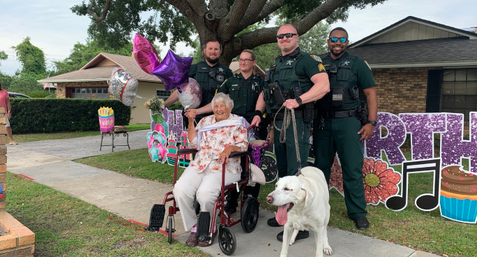 Sheriff celebrating elderly woman's birthday